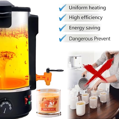 MegiaExist Melter de cera para hacer velas 5L, Kit de Fabricación para Velas, 5L Olla eléctrica para derretir velas, Crisol EléCtrico para Derretir Cera, acero inoxidable, fácil de verter