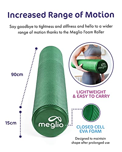 Meglio Rodillo de Masaje de Alta Densidad (90cm). Ideal para Masajes y Liberación Miofascial - Perfecto para Fitness, Yoga, Pilates.