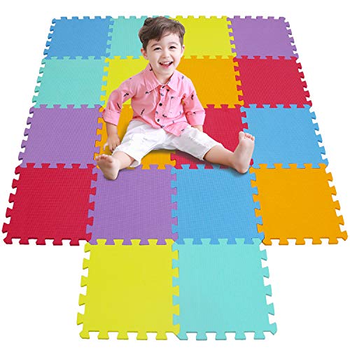 meiqicool - Alfombrilla de Espuma para bebés y niños | 18 baldosas de Espuma EVA para Piso | más Gruesas y Suaves para Arrastrar y Aprender | 100% seguras, Alfombra Puzzle Bebe