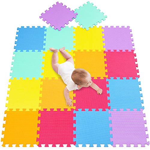 meiqicool - Alfombrilla de Espuma para bebés y niños | 18 baldosas de Espuma EVA para Piso | más Gruesas y Suaves para Arrastrar y Aprender | 100% seguras, Alfombra Puzzle Bebe