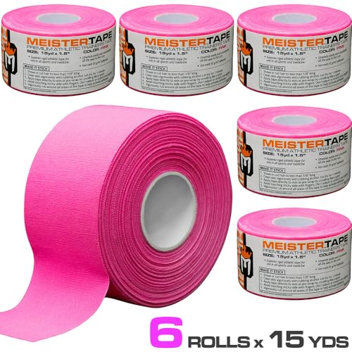 Meister Cinta de entrenamiento atlético premium de 15 yardas x 1.5 pulgadas para deportes y medicina (50% más), rosa, 6 rollos