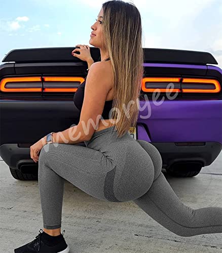 Memoryee Leggins Mujer Mallas Push Up Sin Costuras Pantalones Deportivos Anticeluliticas Alta Cintura Elásticos Reducir Vientre Leggings Yoga Fitness/B-Dark Grey/M