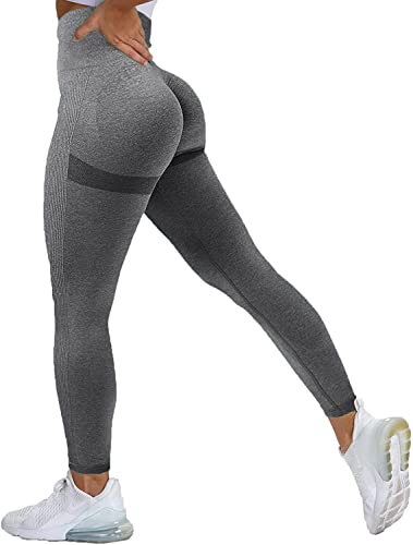 Memoryee Leggins Mujer Mallas Push Up Sin Costuras Pantalones Deportivos Anticeluliticas Alta Cintura Elásticos Reducir Vientre Leggings Yoga Fitness/B-Dark Grey/M