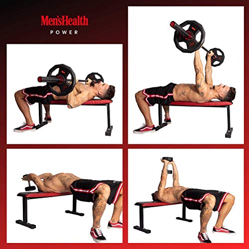 Men's Health POWER Banco de pesas plano (Flat Bench) | Banco de entrenamiento para entrenamiento de la parte superior del cuerpo, antideslizante y sin tambaleos.