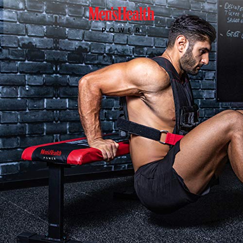 Men's Health POWER Banco de pesas plano (Flat Bench) | Banco de entrenamiento para entrenamiento de la parte superior del cuerpo, antideslizante y sin tambaleos.