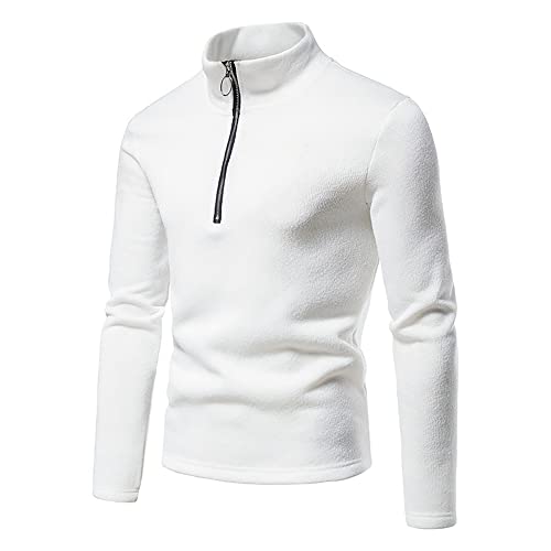 Mens Sweatshirt Solid Colour Zip Placket High Collar Mens Pullover Urban Temperament Casual Mens Sweatshirt Fashion Boutique Long Sleeve Mens Pullover C-White S