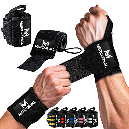 MERCURYAL 2 Muñequeras Gym - Muñequeras Crossfit - Accesorios Fitness - Muñequeras Deportivas Unisex (Negro)