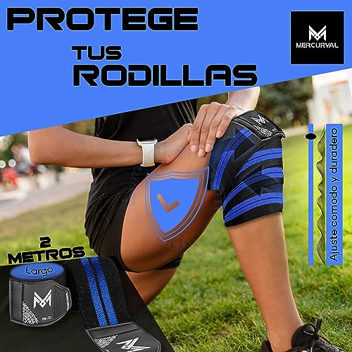 MERCURYAL 2 Rodilleras Gym para Levantar Peso - Rodilleras Powerlifting - Rodilleras Gimnasio - Vendas Rodillas Gym - Rodillera Vendaje - Banda Rodilla para Hombres y Mujeres