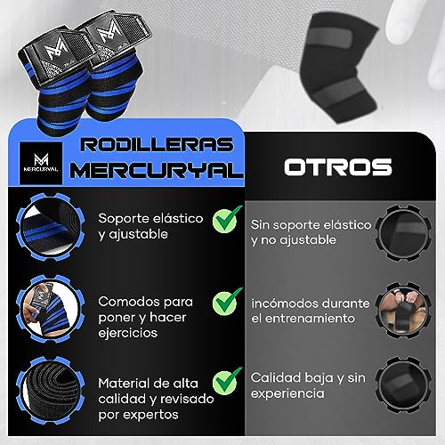 MERCURYAL 2 Rodilleras Gym para Levantar Peso - Rodilleras Powerlifting - Rodilleras Gimnasio - Vendas Rodillas Gym - Rodillera Vendaje - Banda Rodilla para Hombres y Mujeres