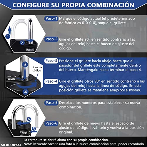 MERCURYAL Candado Combinacion - Candado Taquilla - Candados Seguridad 4 Dígitos - 1/2 UDS en Color Negro - Candado Maleta, Gimnasio, Cajones, Gym (1 Unidad, Negro)