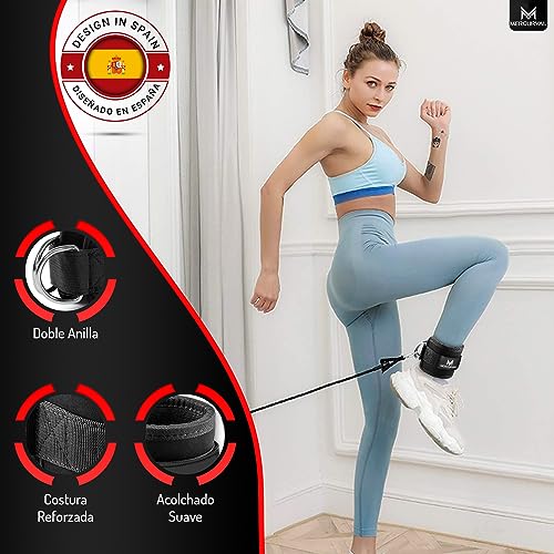 MERCURYAL Pack 2 Tobilleras Poleas Gym - Tobillera para Polea Acolchada de Velcro para Mujeres y Hombres - Correa Tobillos Gym para Máquina de Cable Fitness y Gimnasio (Negro)