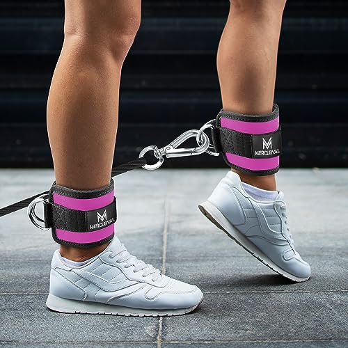 MERCURYAL Pack 2 Tobilleras Poleas Gym - Tobillera para Polea Acolchada de Velcro para Mujeres y Hombres - Correa Tobillos Gym para Máquina de Cable Fitness y Gimnasio (Rosa)