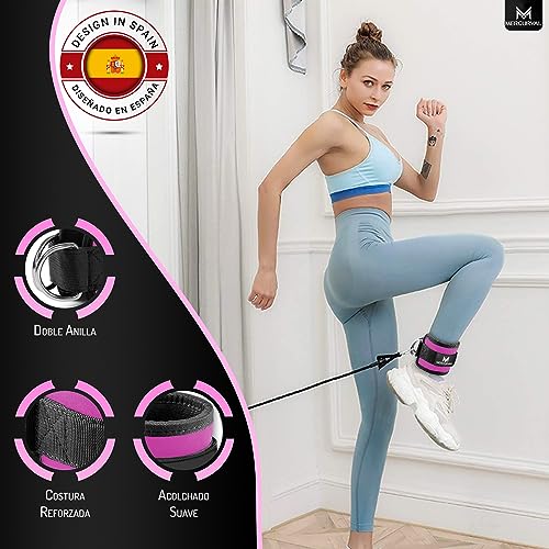 MERCURYAL Pack 2 Tobilleras Poleas Gym - Tobillera para Polea Acolchada de Velcro para Mujeres y Hombres - Correa Tobillos Gym para Máquina de Cable Fitness y Gimnasio (Rosa)