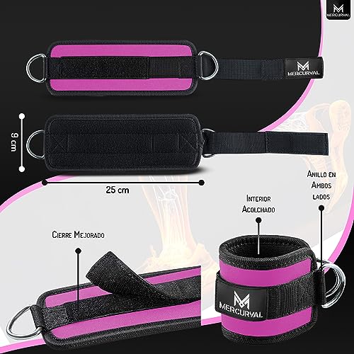 MERCURYAL Pack 2 Tobilleras Poleas Gym - Tobillera para Polea Acolchada de Velcro para Mujeres y Hombres - Correa Tobillos Gym para Máquina de Cable Fitness y Gimnasio (Rosa)