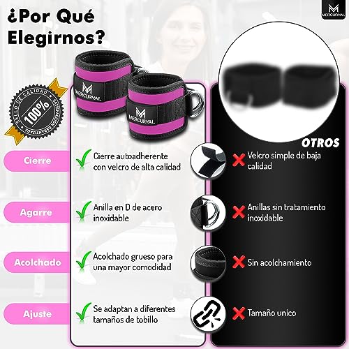 MERCURYAL Pack 2 Tobilleras Poleas Gym - Tobillera para Polea Acolchada de Velcro para Mujeres y Hombres - Correa Tobillos Gym para Máquina de Cable Fitness y Gimnasio (Negro)