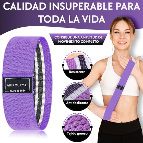 MERCURYAL Pack de 3 Bandas Elasticas Musculacion - Bandas Elasticas Gluteos - Bandas elasticas Fitness Antideslizantes - Bandas Gluteo - Cintas Elasticas Musculacion (Rosa, Verde, Morado)