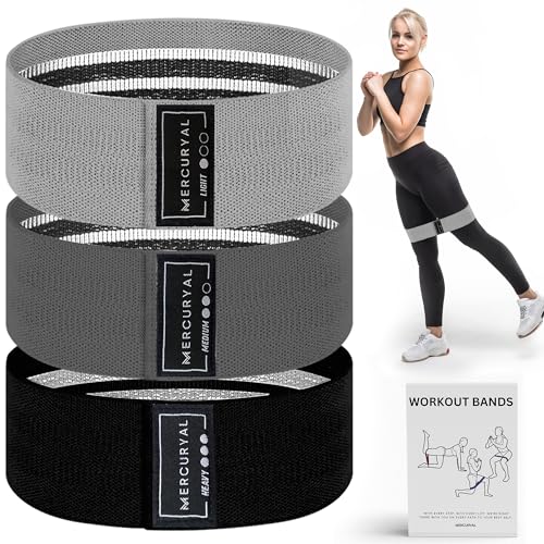 MERCURYAL Pack de 3 Bandas Elasticas Musculacion - Bandas Elasticas Gluteos - Bandas elasticas Fitness Antideslizantes - Bandas Gluteo - Cintas Elasticas Musculacion (Negro, Gris Oscuro, Gris Claro)