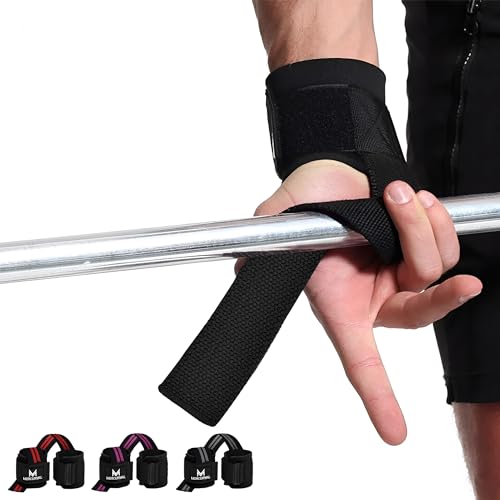 MERCURYAL Straps Gym con Muñequera para Levantamiento de Pesas y Powerlifting - Muñequeras Gym - Lifting Straps - Correas de Agarre - Agarraderas de Gimnasio para Peso Muerto (Negro)