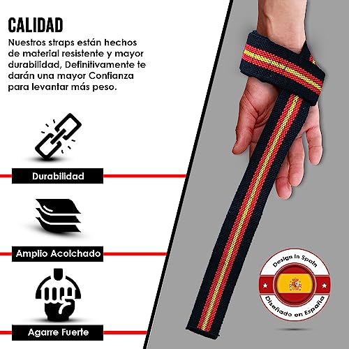 MERCURYAL Straps Gym - Nuevo Diseño Avanzado de ESPAÑA - Lifting Straps - Straps Powerlifting - Agarraderas Gym - Peso Muerto, Agarres Gimnasio - Accesorios para Gym para Hombrers y Mujeres