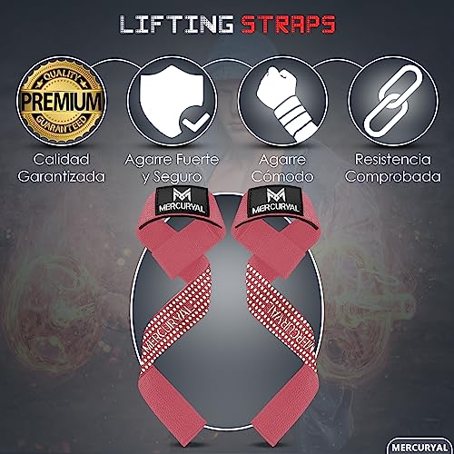 MERCURYAL Straps Gym - Straps Powerlifting - Complemento para el Gimnasio - Accesorios para Gym - Lifting Straps - Agarraderas Gimnasio - Peso Muerto (Straps Rosa)