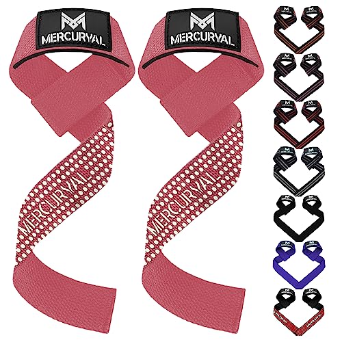 MERCURYAL Straps Gym - Straps Powerlifting - Complemento para el Gimnasio - Accesorios para Gym - Lifting Straps - Agarraderas Gimnasio - Peso Muerto (Straps Rosa)