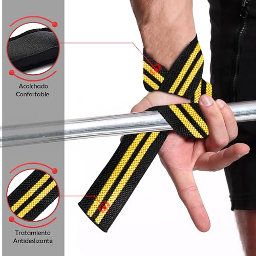 MERCURYAL Straps Gym - Straps Powerlifting - Complemento para el Gimnasio - Accesorios para Gym - Lifting Straps - Agarraderas Gimnasio - Peso Muerto (Straps Negro/Amarillo)