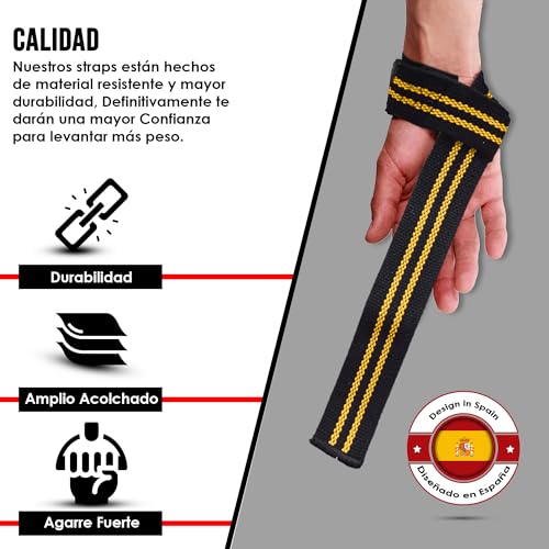 MERCURYAL Straps Gym - Straps Powerlifting - Complemento para el Gimnasio - Accesorios para Gym - Lifting Straps - Agarraderas Gimnasio - Peso Muerto (Straps Negro/Amarillo)