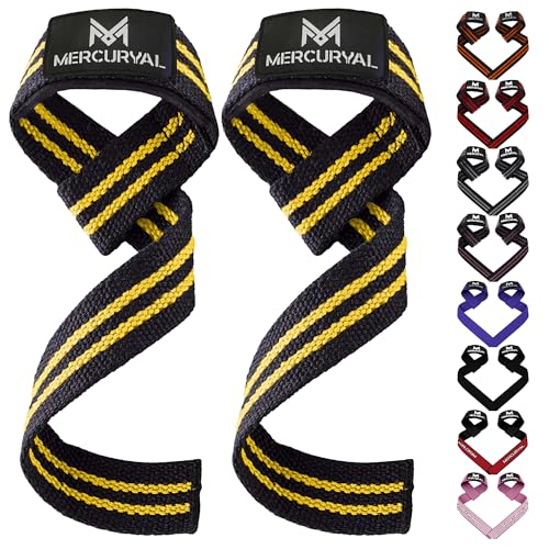 MERCURYAL Straps Gym - Straps Powerlifting - Complemento para el Gimnasio - Accesorios para Gym - Lifting Straps - Agarraderas Gimnasio - Peso Muerto (Straps Negro/Amarillo)