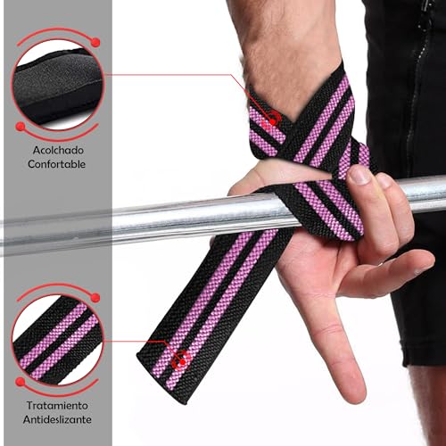 MERCURYAL Straps Gym - Straps Powerlifting - Complemento para el Gimnasio - Accesorios para Gym - Lifting Straps - Agarraderas Gimnasio - Peso Muerto (Straps Negro/Rosa)