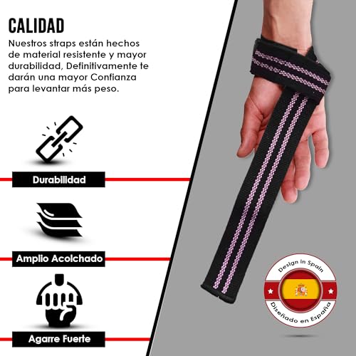 MERCURYAL Straps Gym - Straps Powerlifting - Complemento para el Gimnasio - Accesorios para Gym - Lifting Straps - Agarraderas Gimnasio - Peso Muerto (Straps Negro/Rosa)