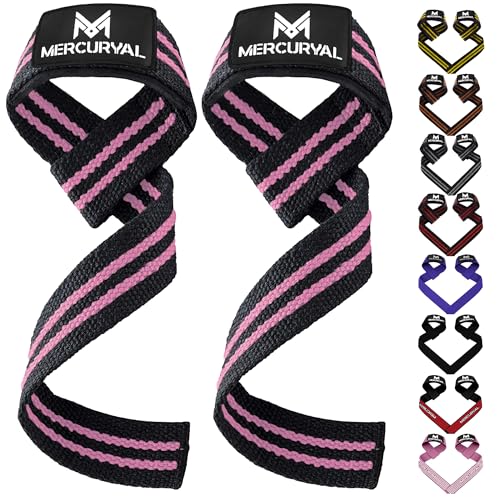 MERCURYAL Straps Gym - Straps Powerlifting - Complemento para el Gimnasio - Accesorios para Gym - Lifting Straps - Agarraderas Gimnasio - Peso Muerto (Straps Negro/Rosa)