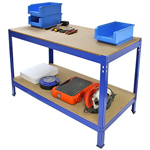 Mesa de Trabajo Metálica Q-Rax de Acero Sin Tornillos Azul Banco de Trabajo Metálico Metal Taller Carpintero Profesional Garaje Banco Trabalho 120cm x 60cm x 90cm Tool Work Bench Workbench Garage