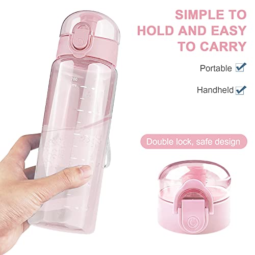 Mesybveo Botella de Agua, 780ml Botella Agua Deporte, Botella de agua Sin BPA a prueba de fugas, Una pulsación para abrir, para deporte, gimnasio, ciclismo, escuela, oficina, el camping(Rosa)