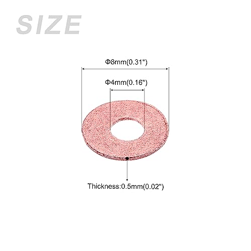 METALLIXITY Aislantes Fibra Arandelas (4x8x0.5mm/0.16"x0.31"x0.02") 1000uds, Fibra Planas Arandelas Aisladas Juntas - para Base Placa Máquina, Claro Rojo