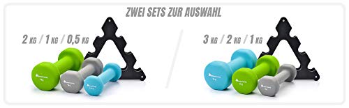 meteor Mancuernas Vinilo - Ejercicio Entrenamiento Fitness Aeróbica - Juego de 6 Mancuernas - para Mujer y Hombre para Ejercicios en Casa o en Gimnasio - 2 Sets para Elegir (Set 7 kg, Multicolor)