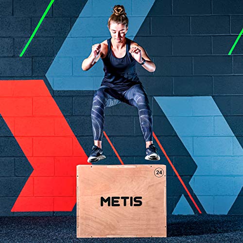 METIS Cajón Pliométrico 3-en-1 – Jump Box | Entrenamiento de Fuerza| Ejercicio al Interior | Caja de Madera de (51cm 61cm 76cm) Plyo Box