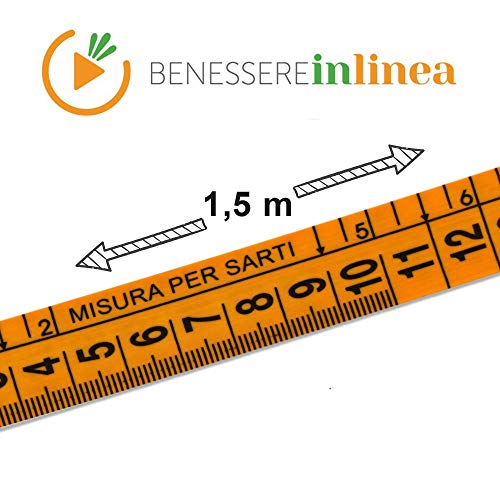 Metro para costura - BENESSERE In Linea® - Metro de sastre naranja Suave Con Práctico Estuche De Plástico Rígido - Cinta métrica costura Profesional Envolvente Doble Graduación 1.5 Mt