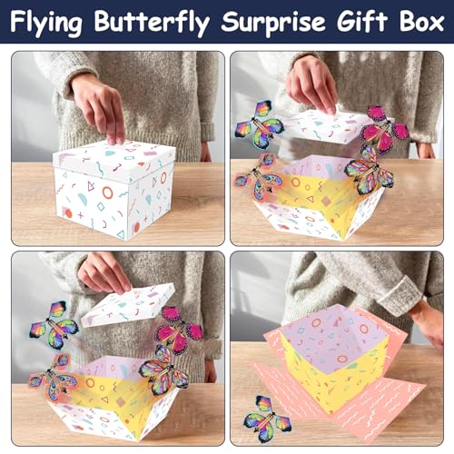 MHDUYEG Caja De Regalo Sorpresa, Cajas SorpresaCaja de Sorpresa Creativo de Regalo con Mariposas Caja Sorpresa Mariposas Voladoras Caja De Explosión Emergente Caja Sorpresa Explosiva(Blanco)