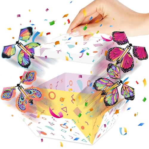 MHDUYEG Caja De Regalo Sorpresa, Cajas SorpresaCaja de Sorpresa Creativo de Regalo con Mariposas Caja Sorpresa Mariposas Voladoras Caja De Explosión Emergente Caja Sorpresa Explosiva(Blanco)