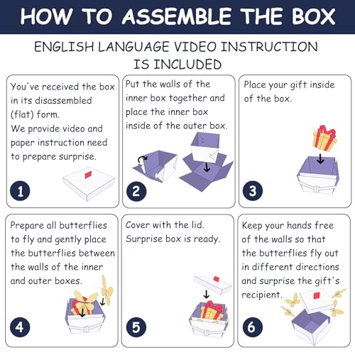 MHDUYEG Caja De Regalo Sorpresa, Cajas SorpresaCaja de Sorpresa Creativo de Regalo con Mariposas Caja Sorpresa Mariposas Voladoras Caja De Explosión Emergente Caja Sorpresa Explosiva(Blanco)