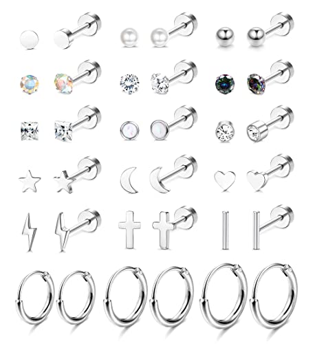 MILACOLATO 18 Pares Piercing Oreja Pendientes Mujer Pendientes Acero Inoxidable Piercing Tragus Helix Cartilago Pendientes Hombres Cartílago luna Estrella Circonita Cúbica Piercing Para Joyería