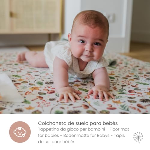 MIMUSELINA Colchoneta Bebe Suelo | Colchoneta Infantil 100% Plegable | Colchoneta Grande 120x120 cm | Extra Gruesa con Acolchado de 4,5cm | Ideal para Jugar, Gateo y la Estimulación del Bebé (Forest)