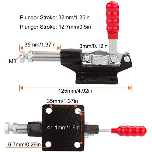 MINGZE 32 mm Abrazadera de carrera del émbolo GH-305-C, 230 kg Capacidad Broca del émbolo Abrazaderas de palanca de tiro y empuje de metal de acción de línea recta Toggle Clamps