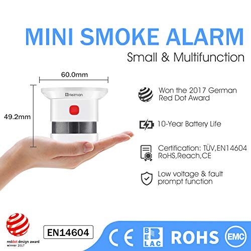 Mini Detector de Alarma de Humo HEIMAN, Batería de por Vida con batería de 10 años, Premio Reddot, Certificado CE, Detector de Incendios fotoeléctrico Independiente para el hogar (1)