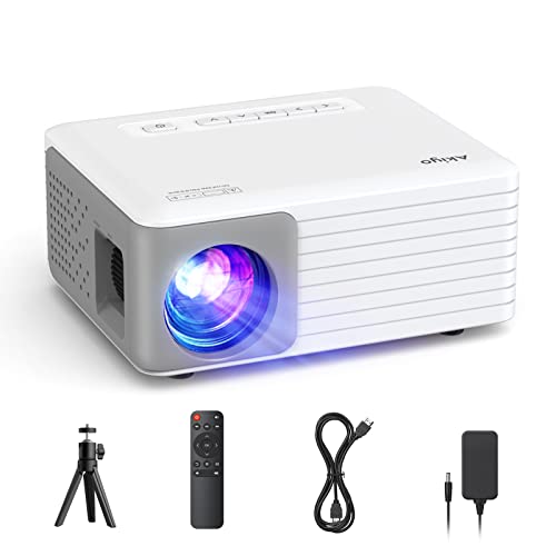 Mini Proyector Portátil con Tripode, 6500 Lumens Videoproyector Soporta HD 1080P, AKIYO Proyector Portátil Cine en Casa, para Movil/Teléfono/PC/PS4/TV Stick/HDMI, Regalo para Niños