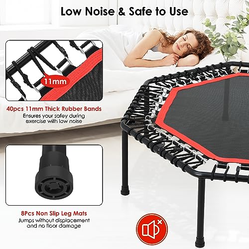 Mini Trampolín De Fitness, Ø 128cm Trampolín Octogonal Plegable Cama Elástica con Mango Ajustable de 5 Niveles, Trampolin para Interior y Exterior, Peso Maximo 150 kg para Niños y Adultos