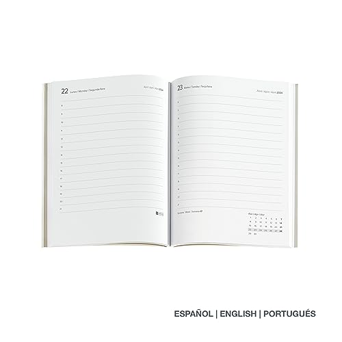 Miquelrius - Agenda Anual 2024, Día Página, Tamaño Journal 122 x 168 mm, Cubierta flexible símil piel cosida, Doble cierre goma elástica, Español, Inglés y Portugués, Rosa