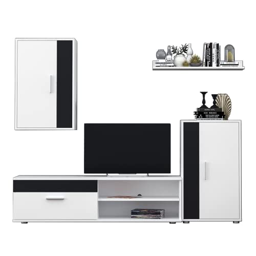 Miroytengo Mueble salón Modular Barato Mini en Color Blanco y Negro diseño Moderno Mueble TV y Dos columnas