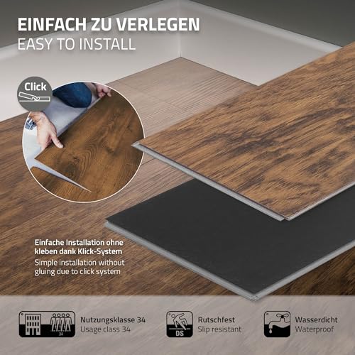 ML-Design Suelo de Vinilo PVC Instalación Mediante Sistema de Click Lamas Vinílicas de Aspecto Madera Acacia Marrón 122cm x 18cm x 4,2mm, Grosor 4,2mm, 1,54m²/7 Planchas Antideslizantes e Impermeables