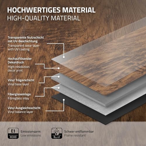 ML-Design Suelo de Vinilo PVC Instalación Mediante Sistema de Click Lamas Vinílicas de Aspecto Madera Acacia Marrón 122cm x 18cm x 4,2mm, Grosor 4,2mm, 1,54m²/7 Planchas Antideslizantes e Impermeables